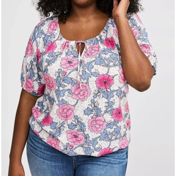 torrid Tops - Torrid Challis Peasant Blouson Sleeve Top Floral Sheer Chiffon Plus Size 4 4X